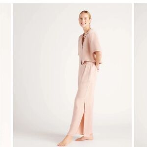 100% Washable Silk Pajama Button Up Top and Pajama Pants Set - Toasted Almond